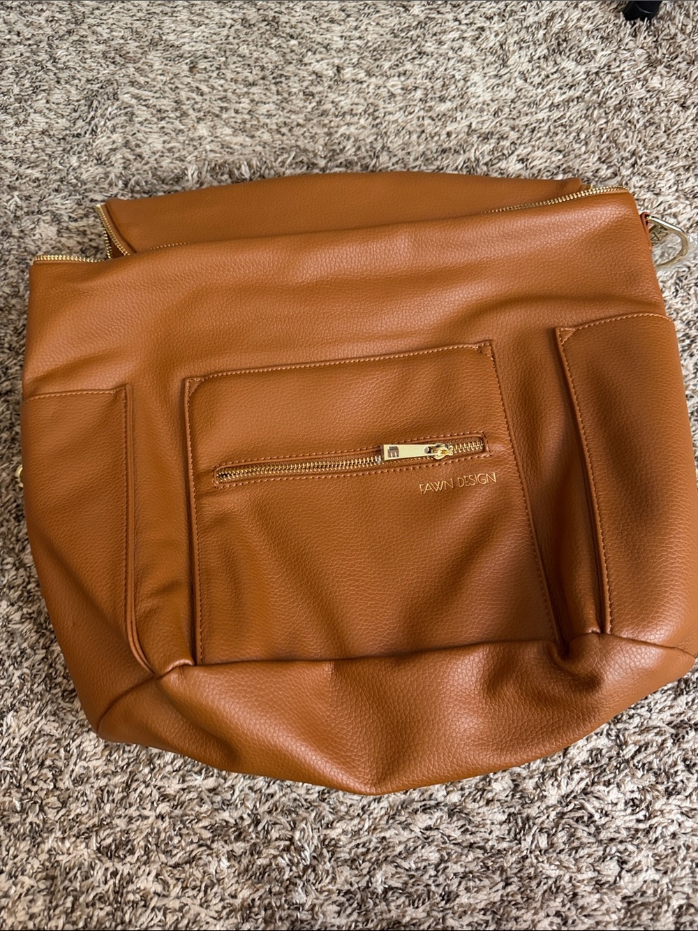 Fawn Design Cognac Large Diaper Bag Backpack with Front Zip Pocket - Brand New